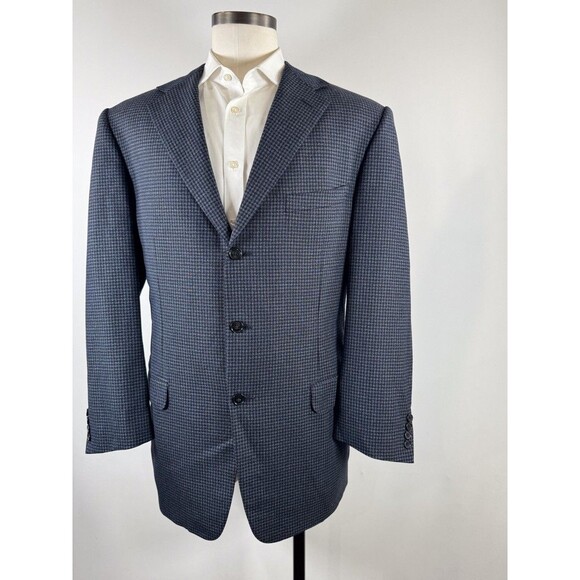 Ermenegildo Zegna Men Blazer Blue Houndstooth Sport Coat Wool Classic Jacket 44 - Picture 6 of 13